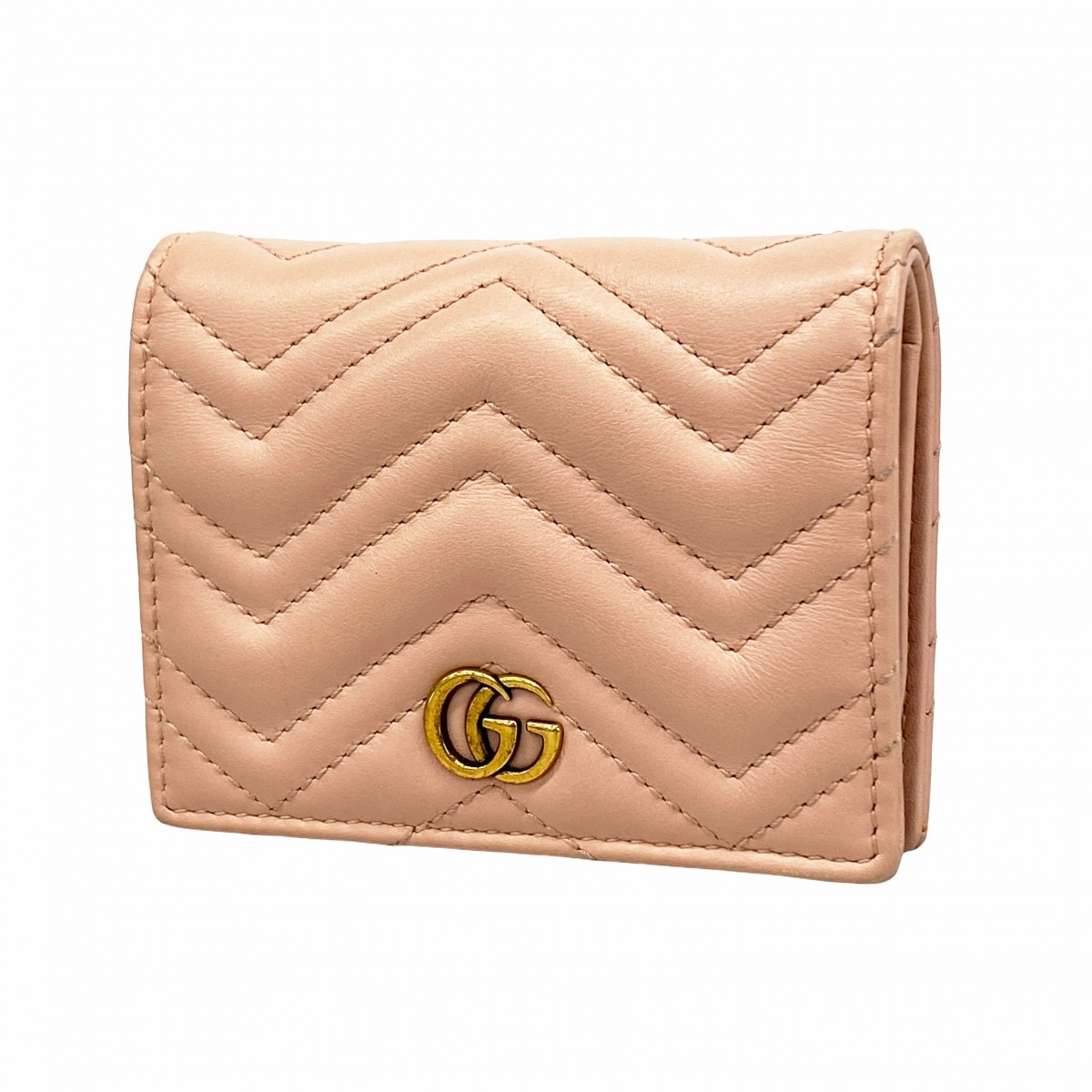 【6dd4724-k】グッチ 財布 GGマーモント 443125 レザー ピンク ゴールド金具【中古】レディース