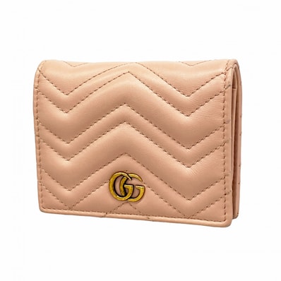 【6dd4724-k】グッチ 財布 GGマーモント 443125 レザー ピンク ゴールド金具【中古】レディース