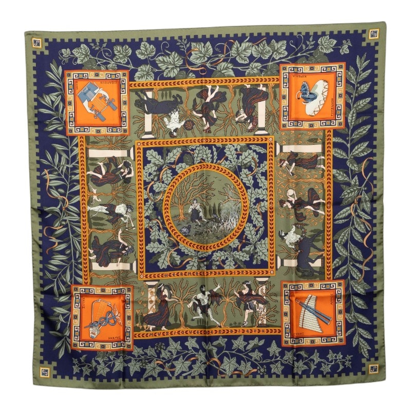 エルメス カレ90 MUSIQUE DES DIEUX 神々の音楽 スカーフ 大判 マルチカラー シルク レディース HERMES 【中古】