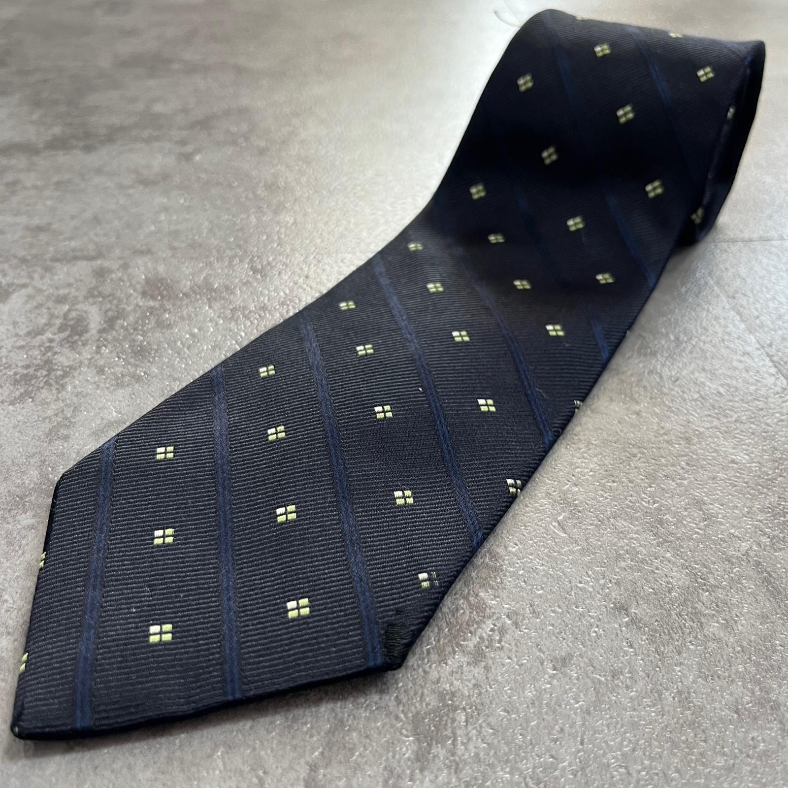 【CHAPS RALPH LAUREN】チャップスラルフローレン スクエア 小紋柄 ストライプ 織柄 幾何学 ネクタイ ネイビー シルク100% 日本製 メンズ