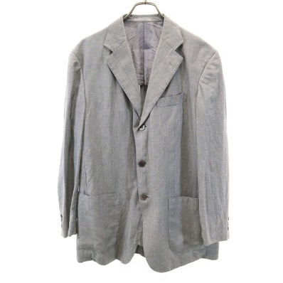 LANVIN ランバン 90s ウール リネンブレンド オールド 長袖 テーラードジャケット R50-46 グレー CLASSIQUE