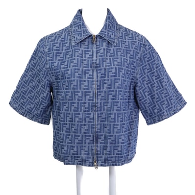 フェンディ 【美品/国内正規/24年製】FLF790 ズッカ柄 デニム ジップアップ 半袖ジャケット 38