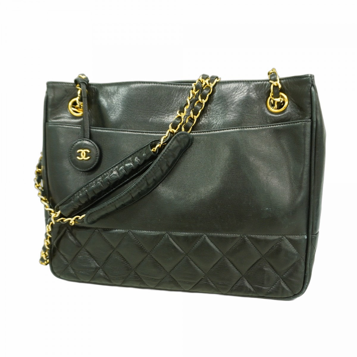 【6ce6347】シャネル チェーントート マトラッセ ラムスキン ブラック ゴールド金具【中古】レディース