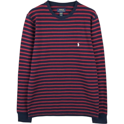 古着 ラルフローレン Ralph Lauren POLO RALPH LAUREN SLEEPWEAR ボーダー柄 サーマルロンT ワッフル メンズL相当/eaa654954