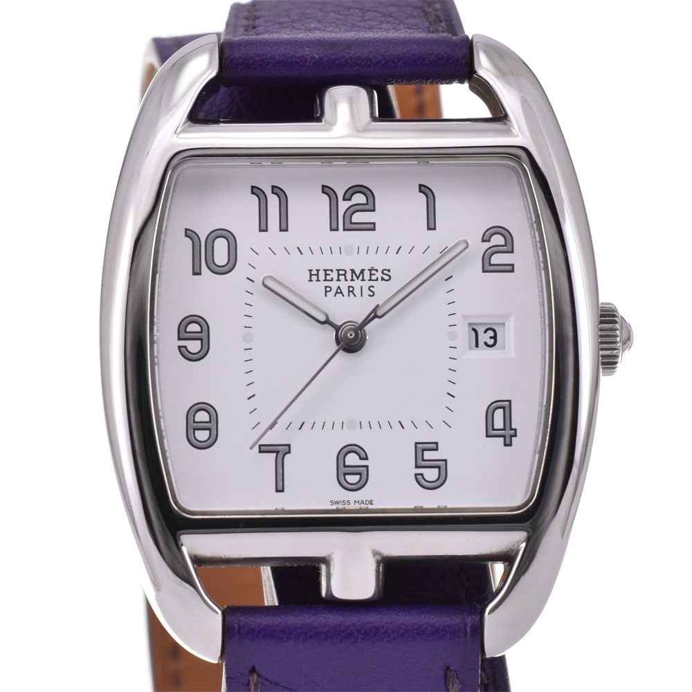 値下 エルメス HERMES CT1.710 ケープコッド デイト ドゥブルトゥール SS/レザー クォーツ ユニセックス 美品 R#143721
