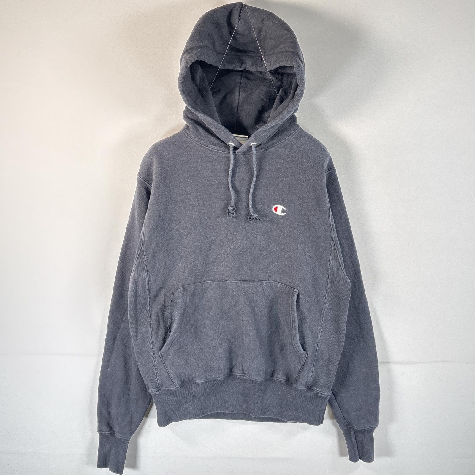 古着 チャンピオン Champion パーカー リバースウィーブ 現行 ワンポイントロゴ フーディー SMALL  ブラック メンズ