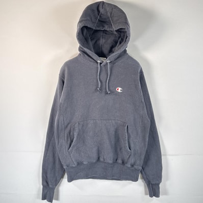 古着 チャンピオン Champion パーカー リバースウィーブ 現行 ワンポイントロゴ フーディー SMALL ブラック メンズ