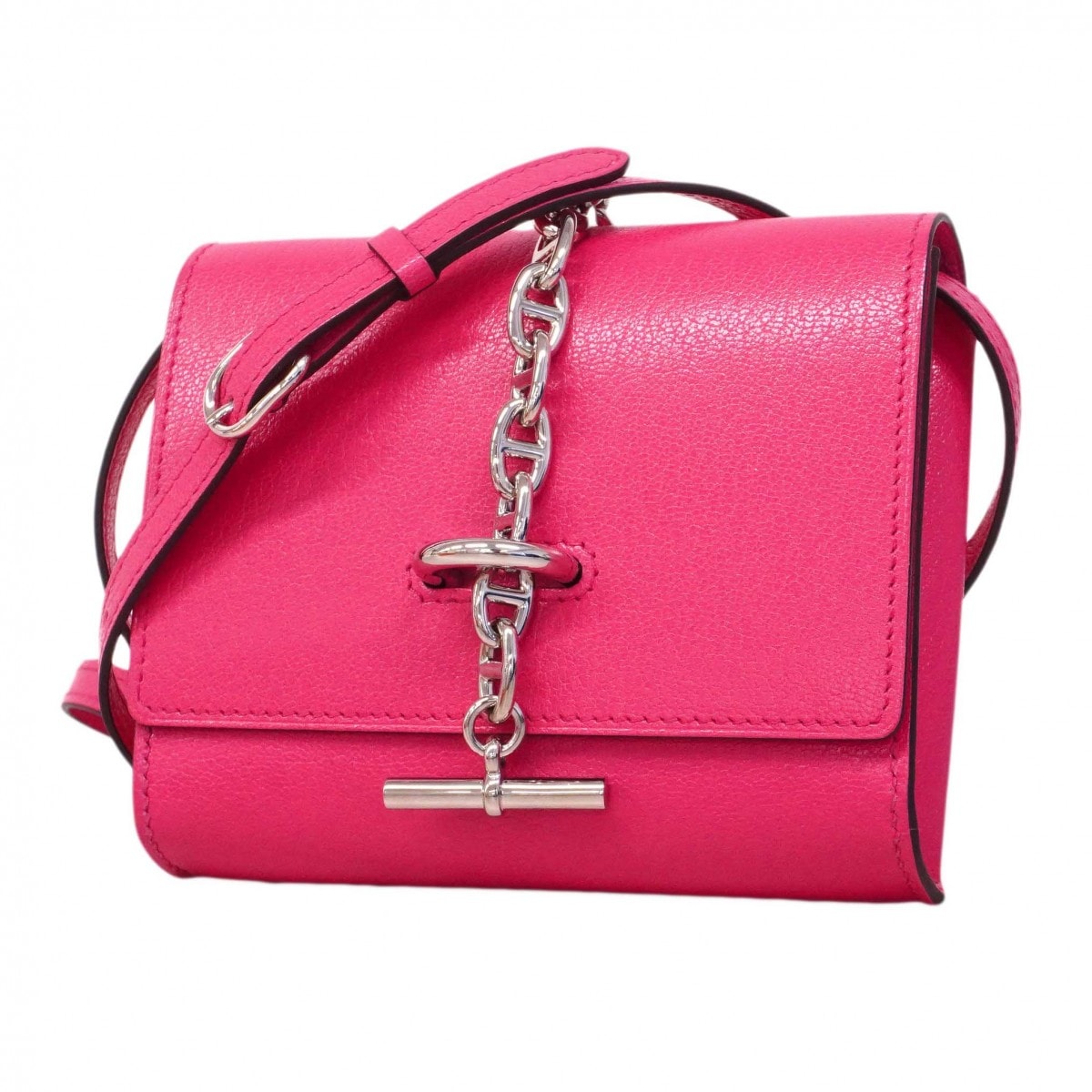 【6dc3976】エルメス ショルダーウォレット シェ―ヌダンクルトゥーゴーコンパクト シェーブルシャムキラ ローズショッキング シルバー金具 W刻印【中古】レディース