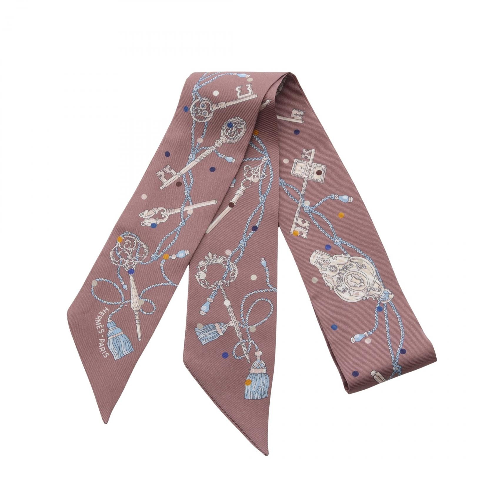 エルメス HERMES ツイリー Les Cles a Pois リボン スカーフ 衣料品 シルク シルク レディース グレー系 / マルチカラー 【中古】