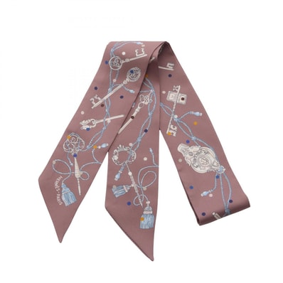 エルメス HERMES ツイリー Les Cles a Pois リボン スカーフ 衣料品 シルク シルク レディース グレー系 / マルチカラー 【中古】