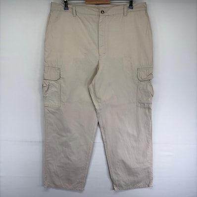 古着 ディッキーズ Dickies パンツ リップストップ ワンポイントロゴ ワークパンツ カーゴ ジッパーフライ w38 L30 ホワイト系 メンズ