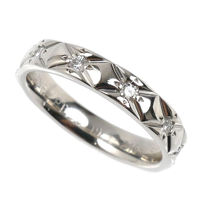 CHANEL シャネル Pt950プラチナ マトラッセ フルダイヤ 10PD リング・指輪 ダイヤモンド 9.5号 50 4.7g レディース【中古】【美品】