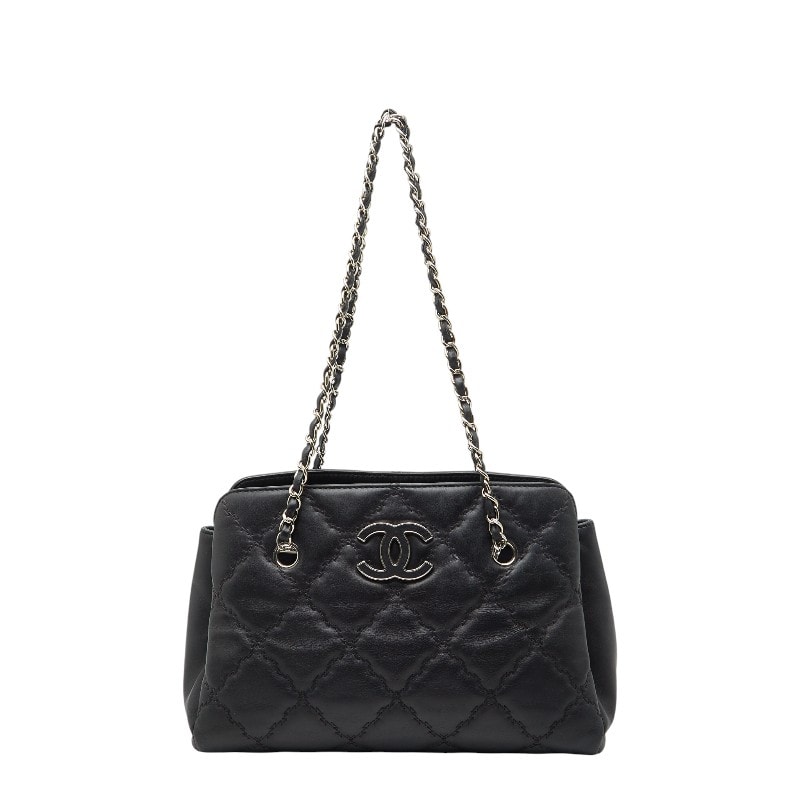 シャネル ハンプトンズ ウルトラステッチ チェーン トートバッグ ブラック ラムスキン レディース CHANEL 【中古】