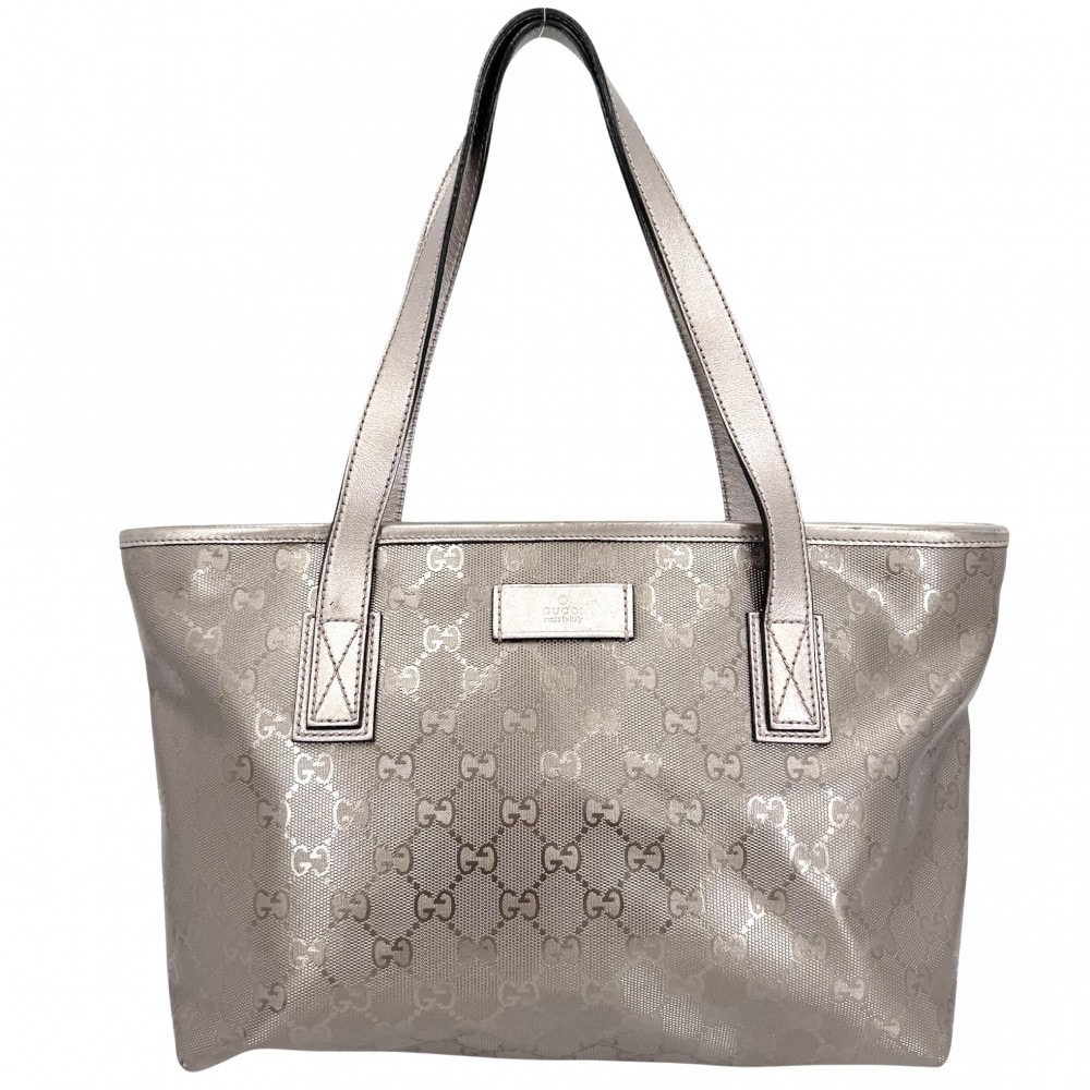 GUCCI グッチ トートバッグ GGインプリメ ハンドバッグ 総柄 肩掛け 211138 PVC レザー メタリックグレー シルバー金具 レディース【中古品】
