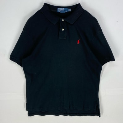 古着 ポロバイラルフローレン Polo by Ralph Lauren 半袖シャツ ワンポイント ロゴ刺繍 ポロシャツ L ブラック系 メンズ