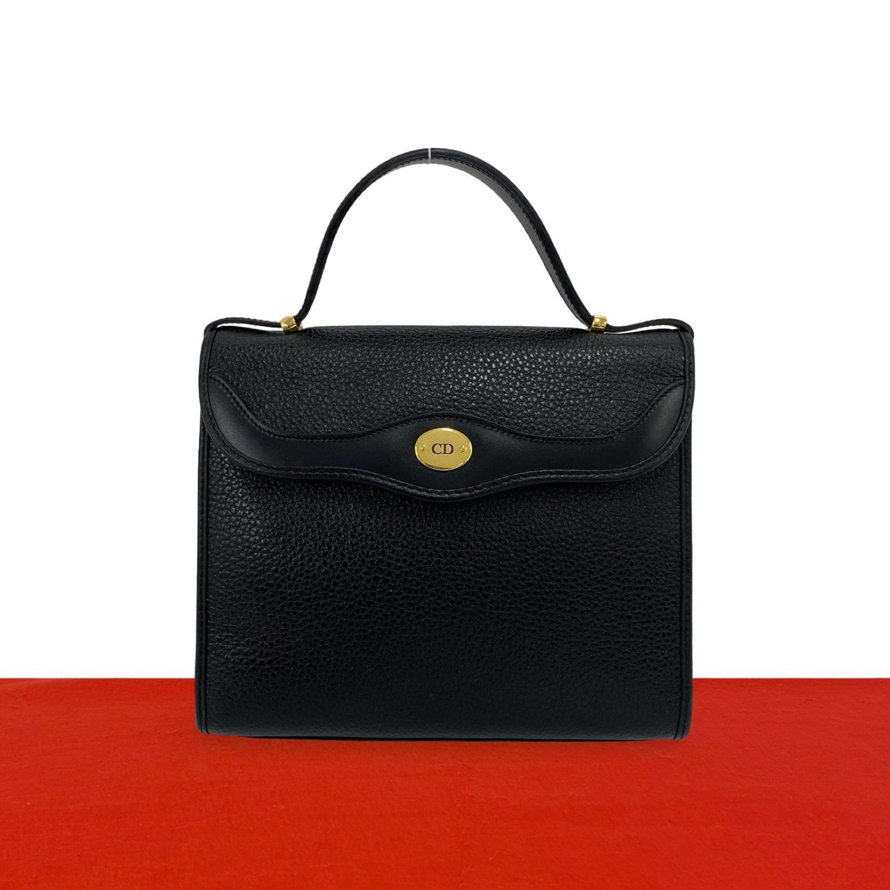 Christian Dior ディオール CD ロゴ 金具 レザー ハンドバッグ ブラック
 13781