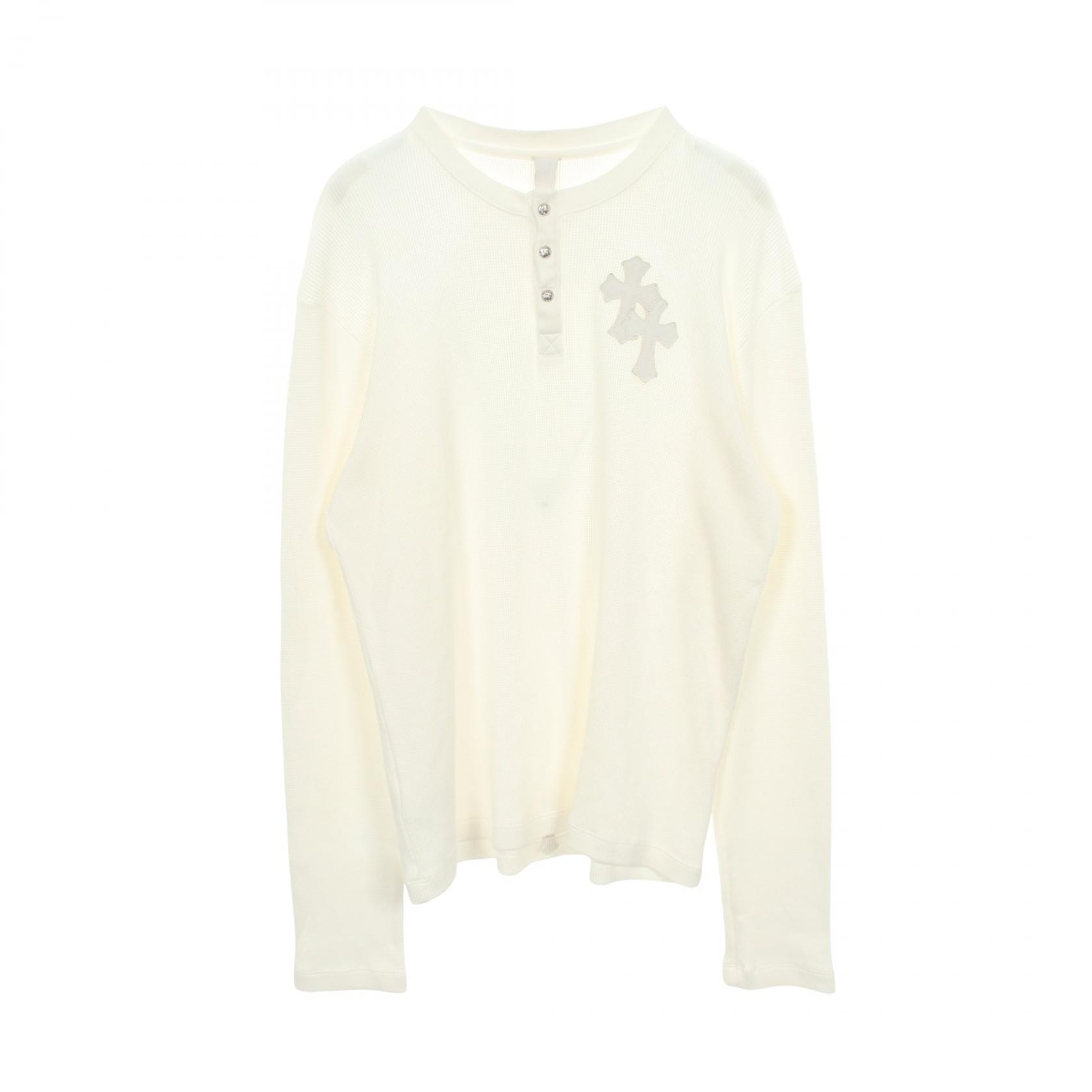 クロムハーツ CHROME HEARTS Y NOT Leather Cross Patch ワッフル カットソー 衣料品 トップス コットン メンズ ホワイト系 【中古】