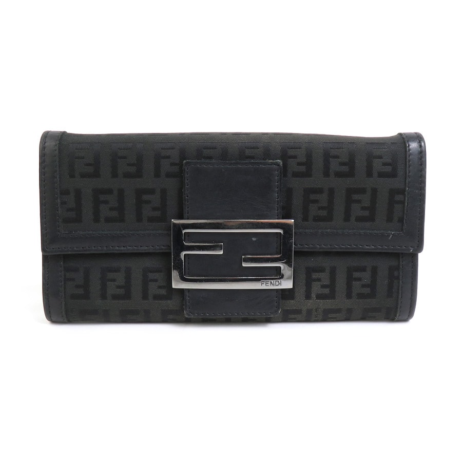 フェンディ FENDI 長財布 ズッキーノ キャンバス/レザー ブラック レディース 2135-8M0021【中古】 e60061f