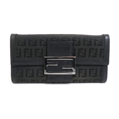 フェンディ FENDI 長財布 ズッキーノ キャンバス/レザー ブラック レディース 2135-8M0021【中古】 e60061f