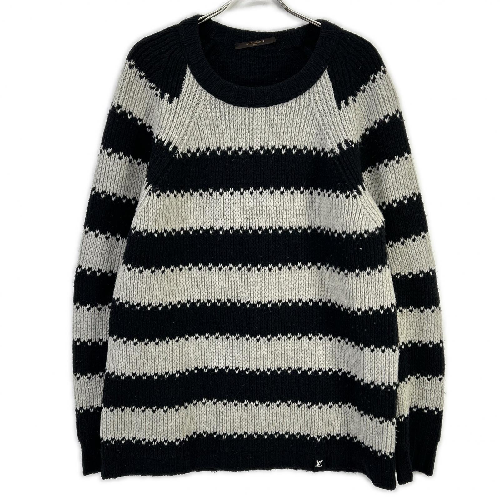 ルイヴィトン ブラック×グレー ウール×カシミヤ ボーダーニット L