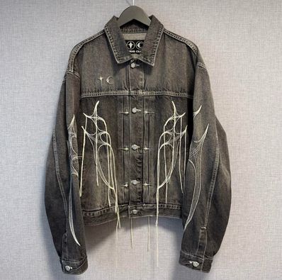 THUG CLUB Tribal Tree Denim Jacket "Black"