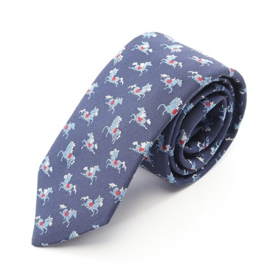 エルメス HERMES 馬柄 ネクタイ 衣料品 シルク シルク レディース ネイビー系 / マルチカラー 【中古】