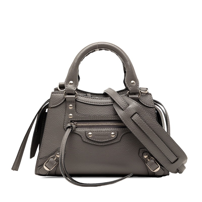 バレンシアガ ネオクラシック シティ ミニ ハンドバッグ ショルダーバッグ 2WAY グレー レザー レディース BALENCIAGA 【中古】