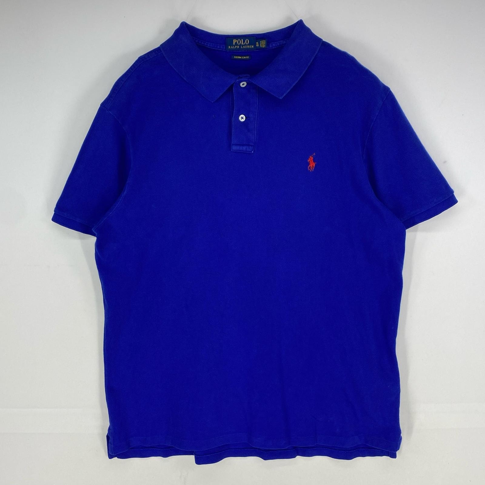 古着 ポロ・ラルフローレン POLO RALPH LAUREN 鹿の子 半袖シャツ ワンポイント ポロシャツ ロゴ刺繍 XL ブルー系 メンズ