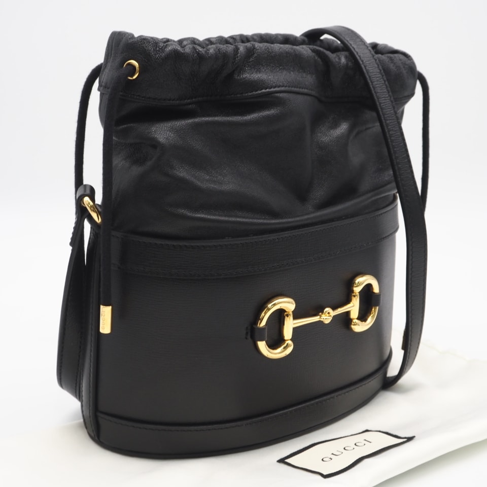 美品 GUCCI グッチ レザー ホースビット1955 602118 ショルダーバッグ ブラック レザー レディース