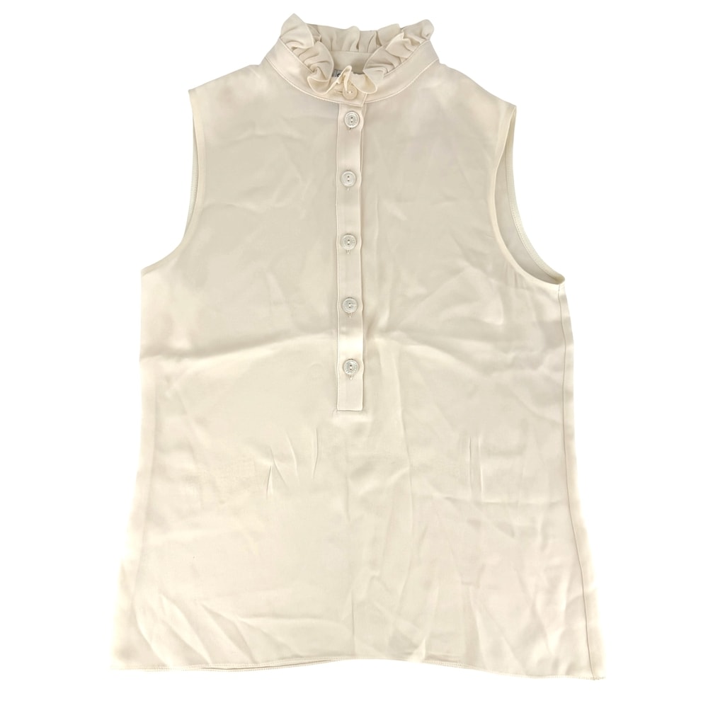 CHANEL シャネル ブラウス ノースリーブ ハイネック トップス アパレル 服 36 アイボリー シルク レディース 夏【中古品】