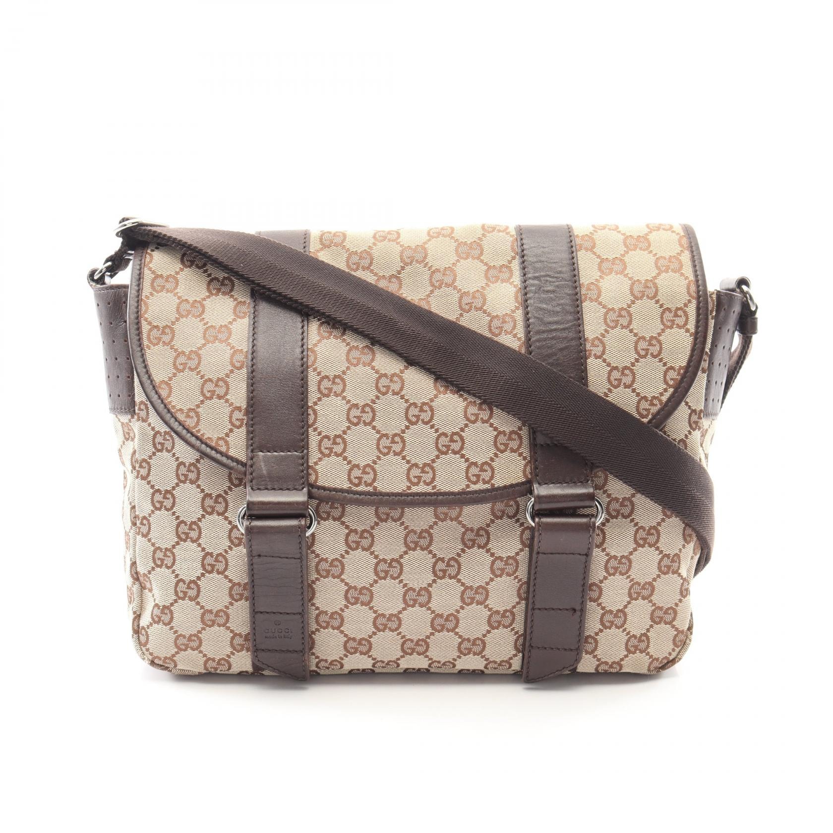 グッチ GUCCI GGキャンバス ショルダーバッグ バッグ キャンバス レザー メンズ レディース ベージュ系 / ブラウン系 145859 【中古】