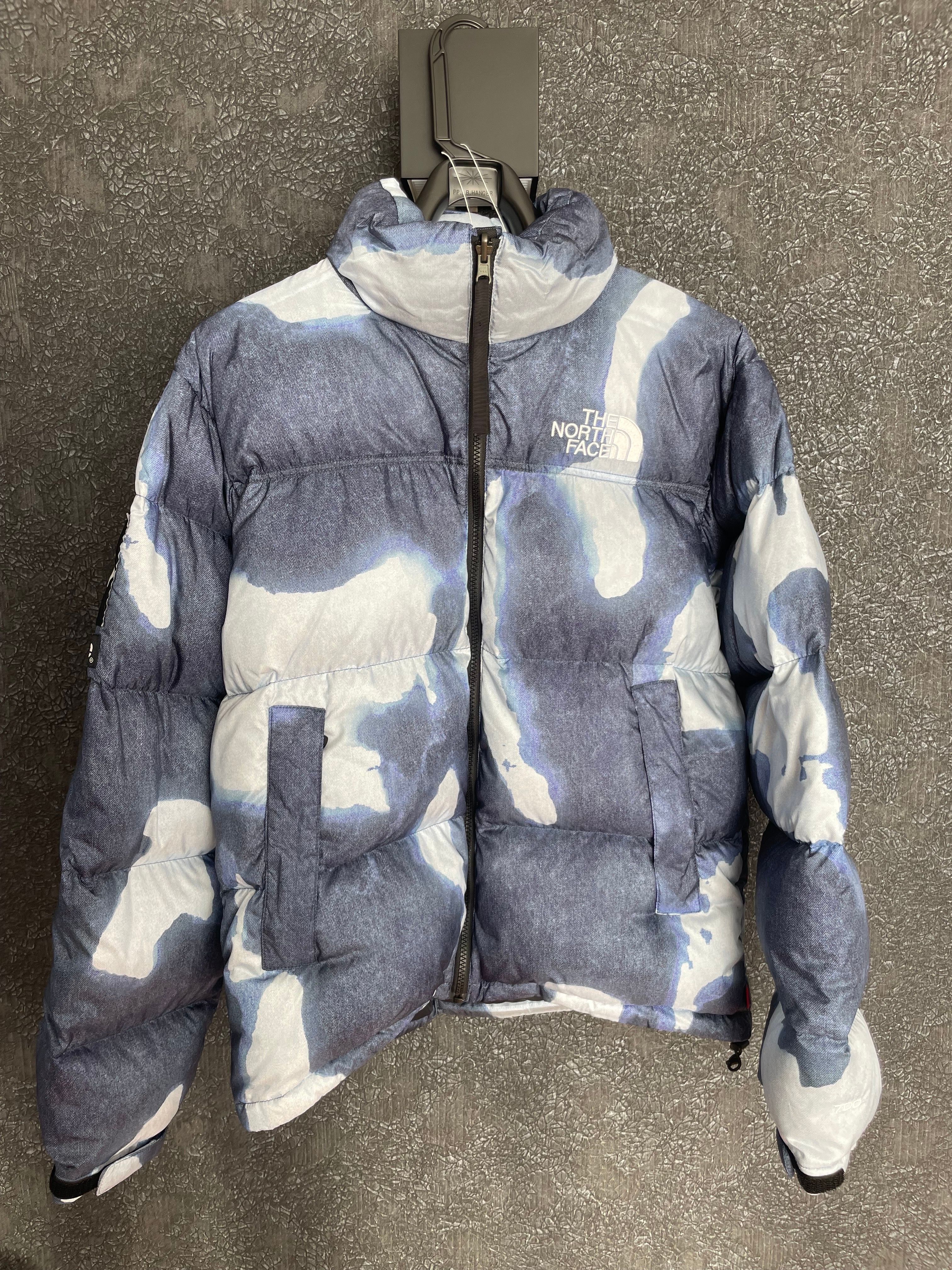 Supreme x The North Face Bleached Denim Print Nuptse Jacket "Indigo"