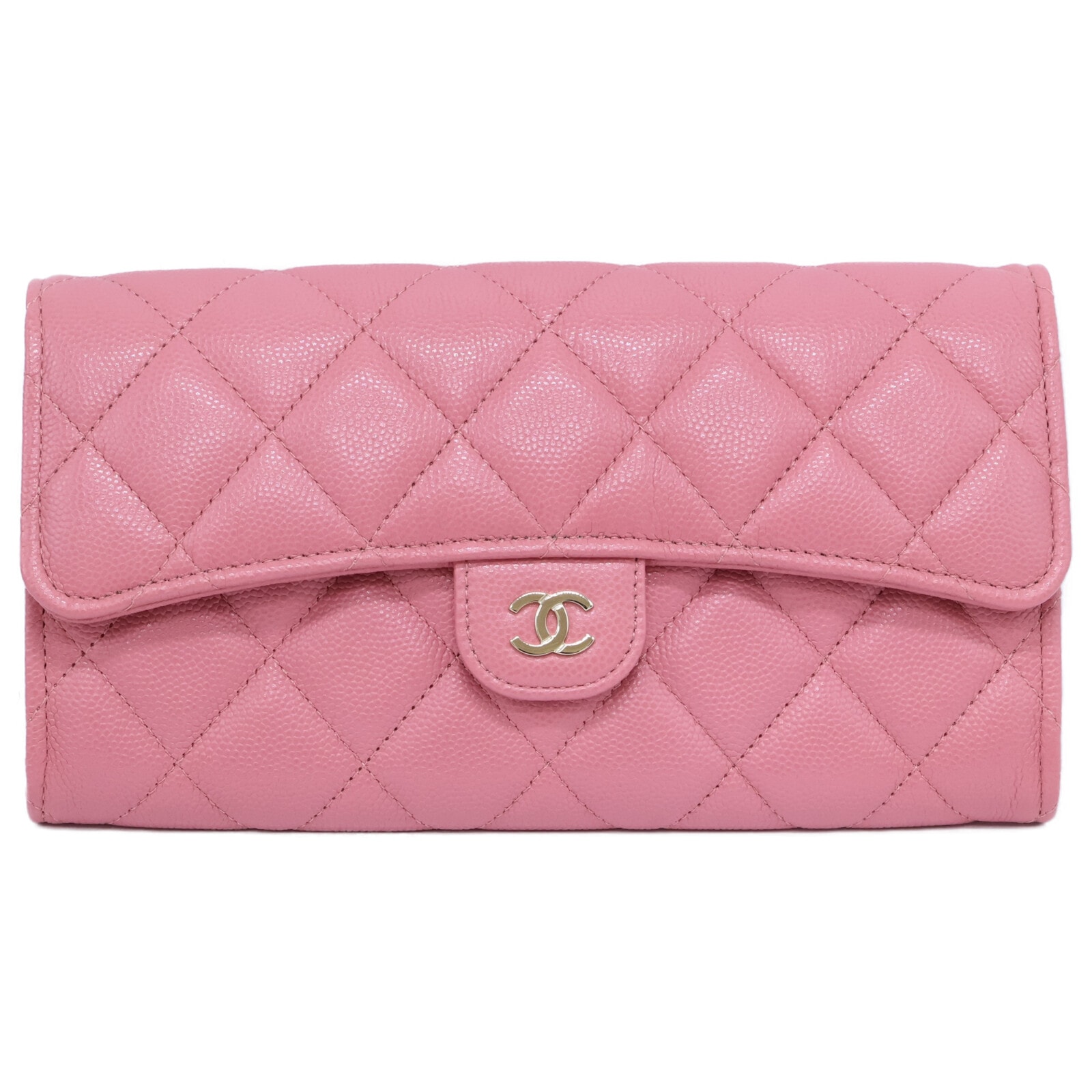 シャネル 新品同様 AP0241 キャビアスキン マトラッセ クラシックフラップロングウォレット