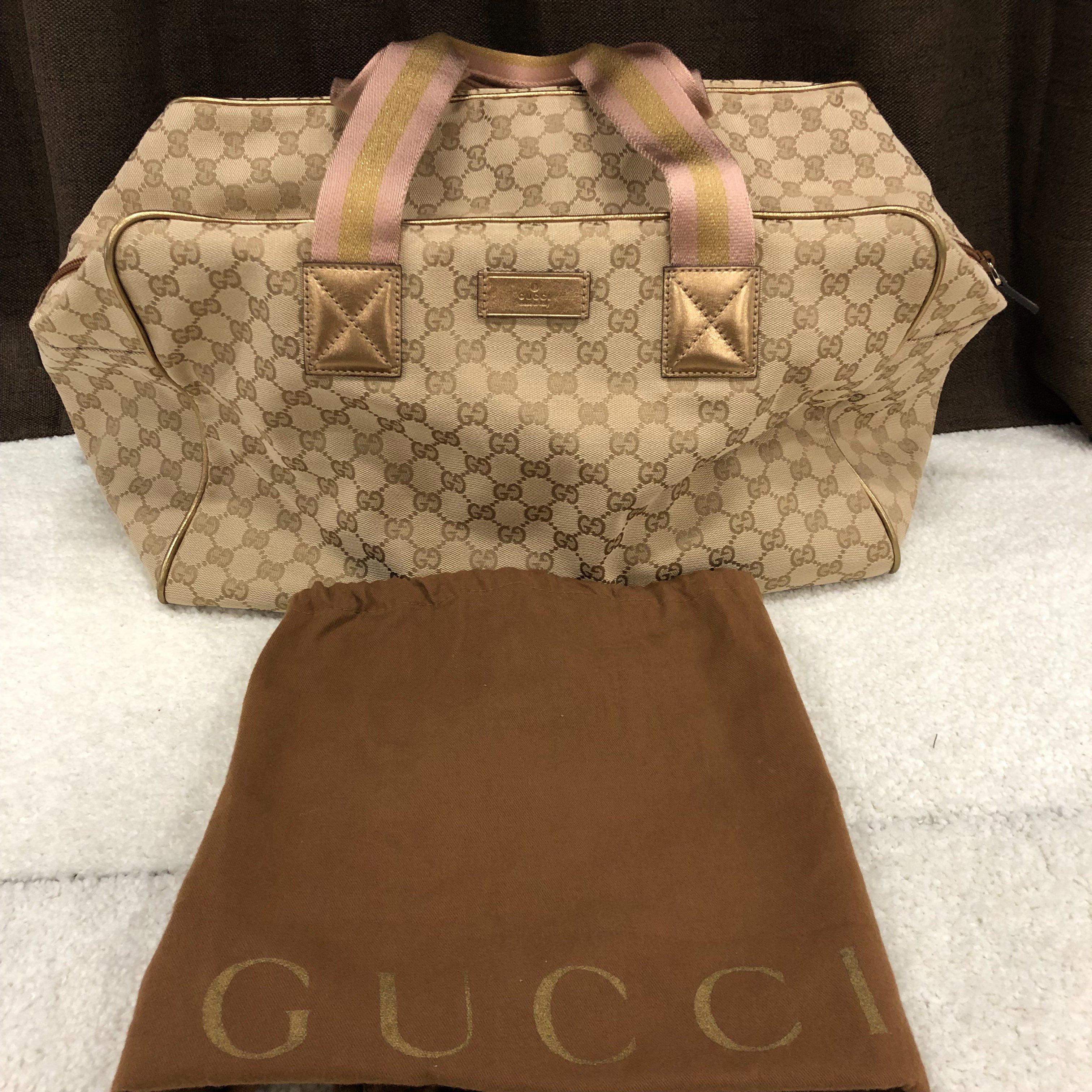 GUCCI GG Canvas Boston Bag "Beige/Gold/Pink"