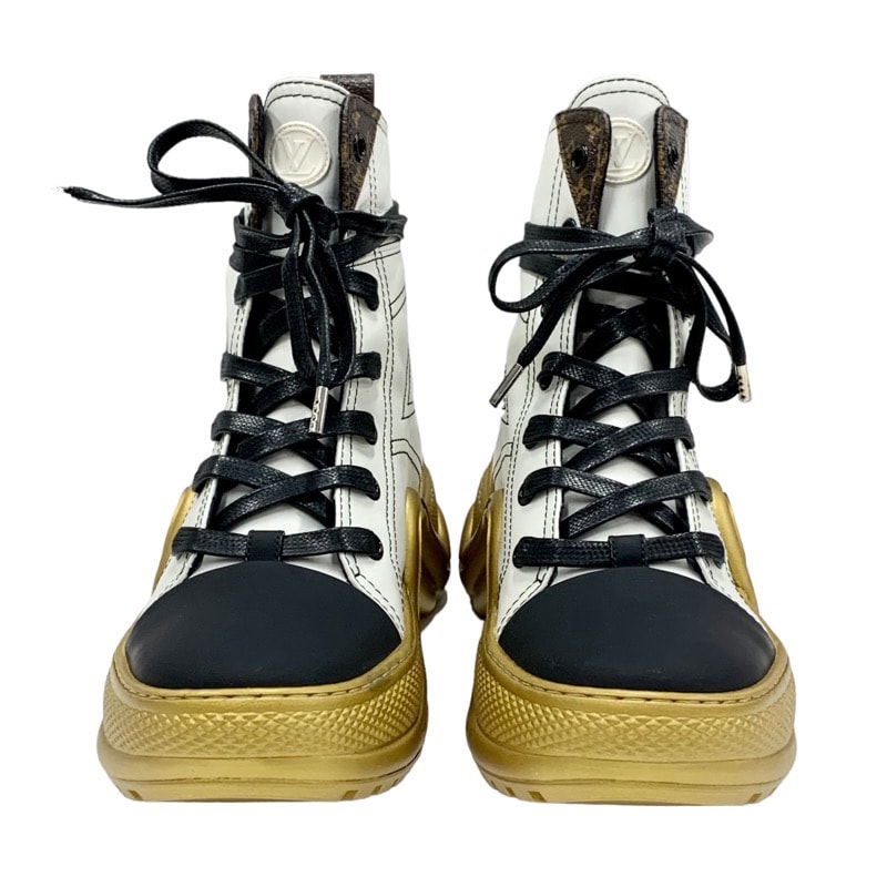 ルイヴィトン LOUIS VUITTON アークライトライン モノグラム スニーカー ハイカットスニーカー レザー ホワイト ブラック ゴールド