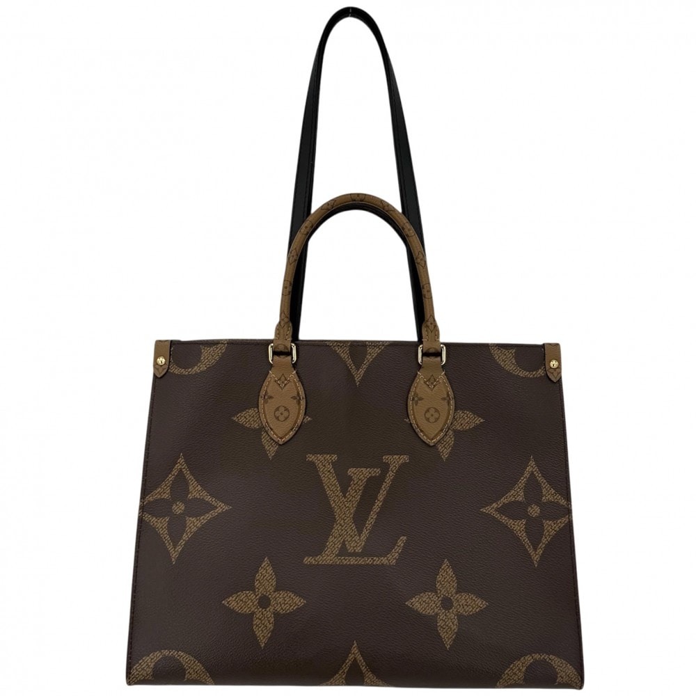 LOUIS VUITTON ルイヴィトン 2WAY オンザゴーMM ハンドバッグ トートバッグ 肩掛け M45321 PVCコーティングキャンバス モノグラムジャイアント モノグラム・リバース ブラウン 茶 ゴールド金具 レディース【中古品】