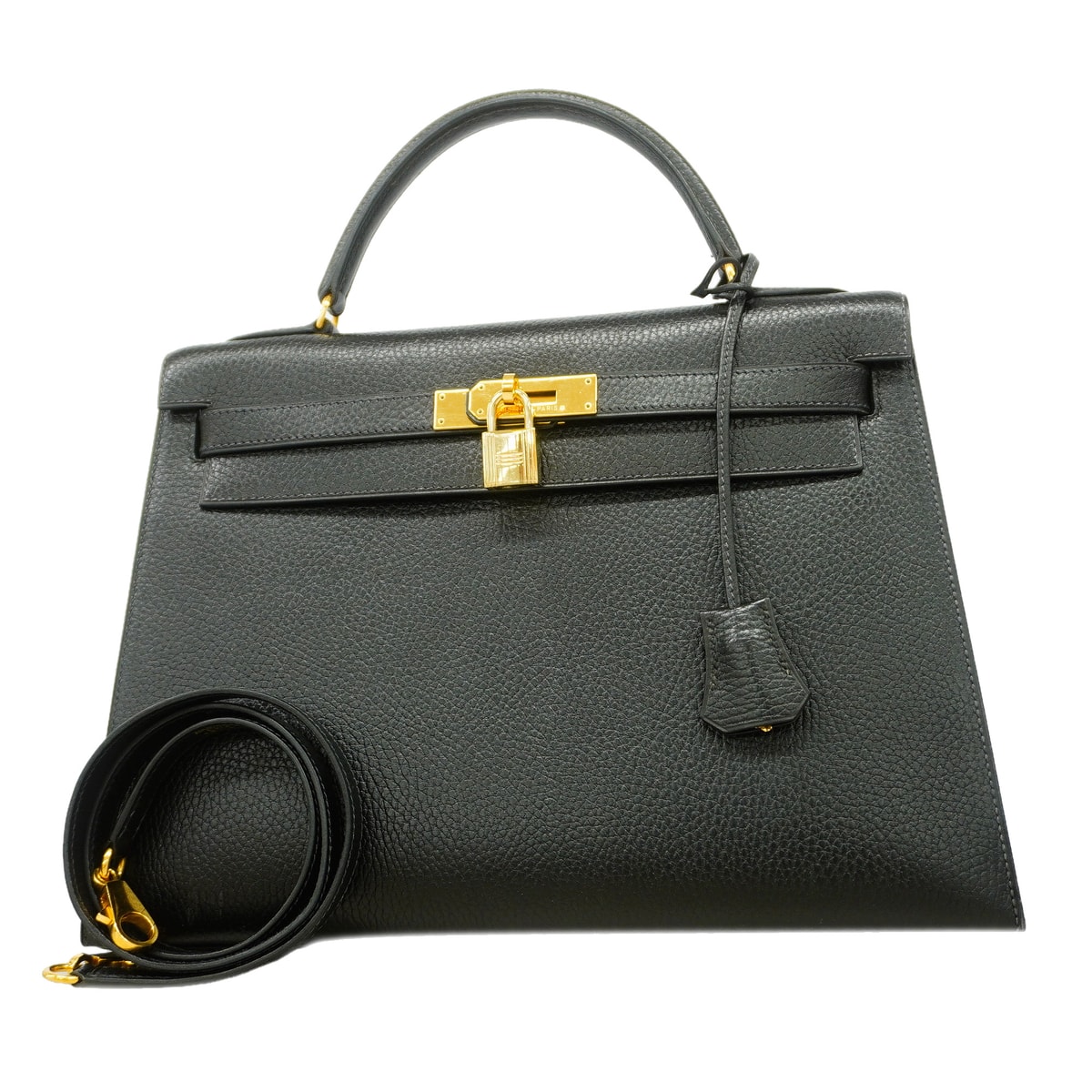 【6id5998】エルメス ハンドバッグ ケリー32 アルデンヌ ブラック ゴールド金具 ○W刻印 2wayバッグ【中古】レディース