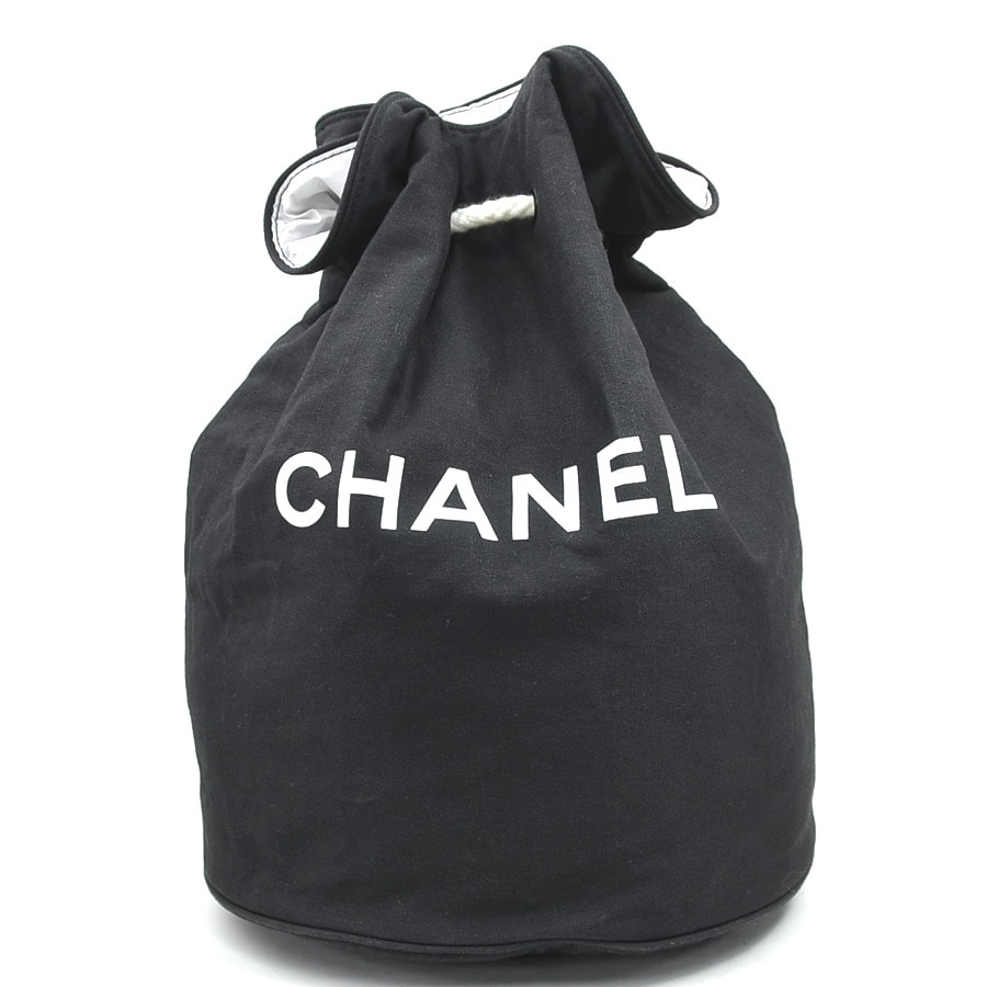 シャネル CHANEL ショルダーバッグ 巾着バッグ キャンバス ブラック レディース【中古】 56635g
