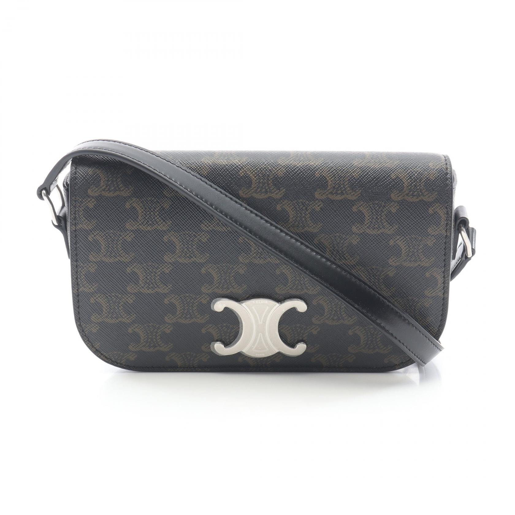 セリーヌ CELINE スモール トリオンフ クロスボディバッグ ショルダーバッグ バッグ PVCコーティングキャンバス レザー メンズ レディース ブラック系 117892GJH38SI 【新品】