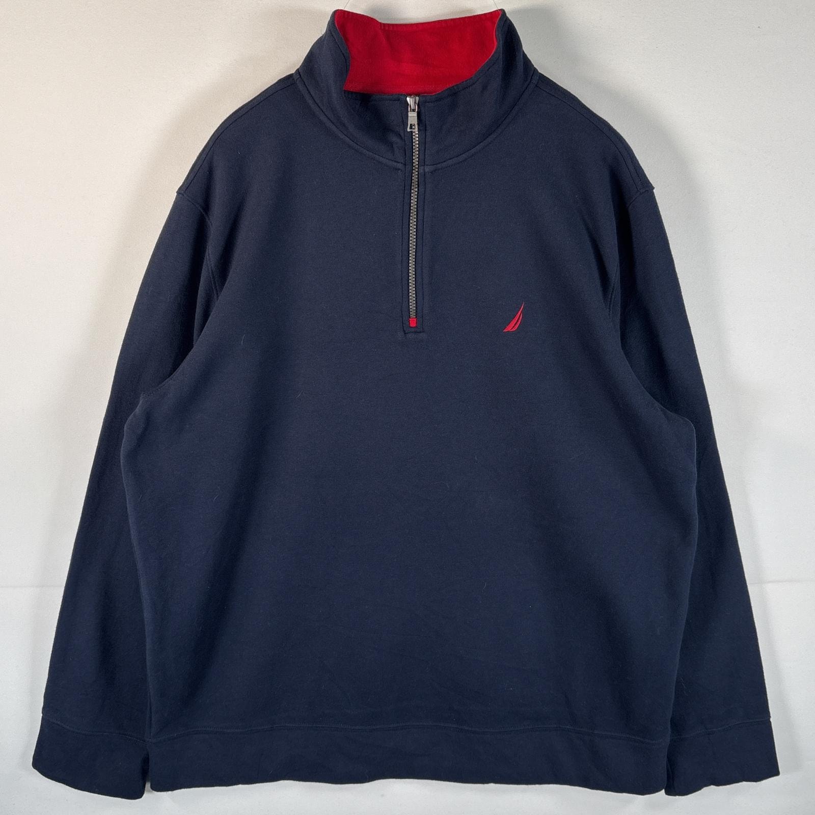 古着 ノーティカ NAUTICA スウェット ハーフジップ ワンポイントロゴ刺繍 プルオーバー トレーナー 大きいサイズ 14041  ネイビー メンズ