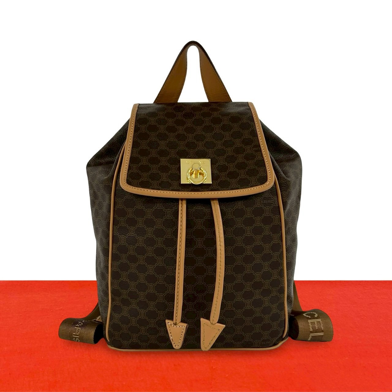 CELINE セリーヌ マカダム ブラゾン ロゴ 柄 レザー PVC リュックサック ブラウン
 20284