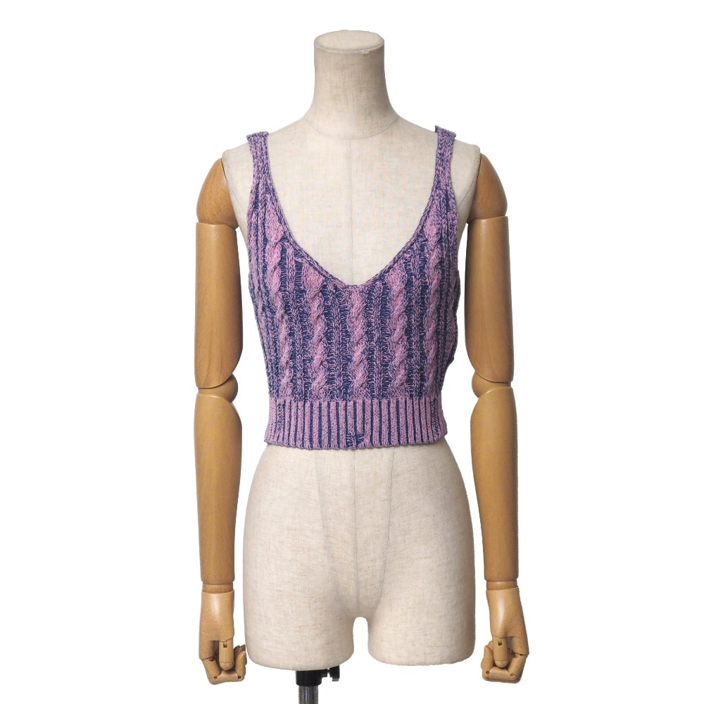 ■美品■DIESEL ディーゼル M-MILOS ニット サイズXS クロップド タンクトップ ノースリーブ Dロゴプレート ブランド古着【中古】20251210/RA6859