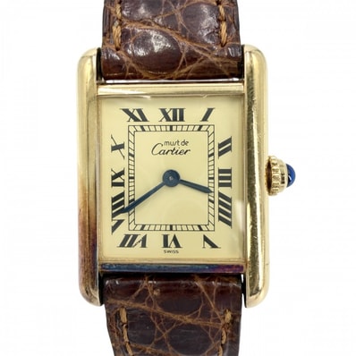 CARTIER カルティエ 腕時計 マストタンク SM ヴェルメイユ ウォッチ ベージュローマン 1613 クオーツ レザー ブラウン 茶 ゴールド レディース【中古品】
