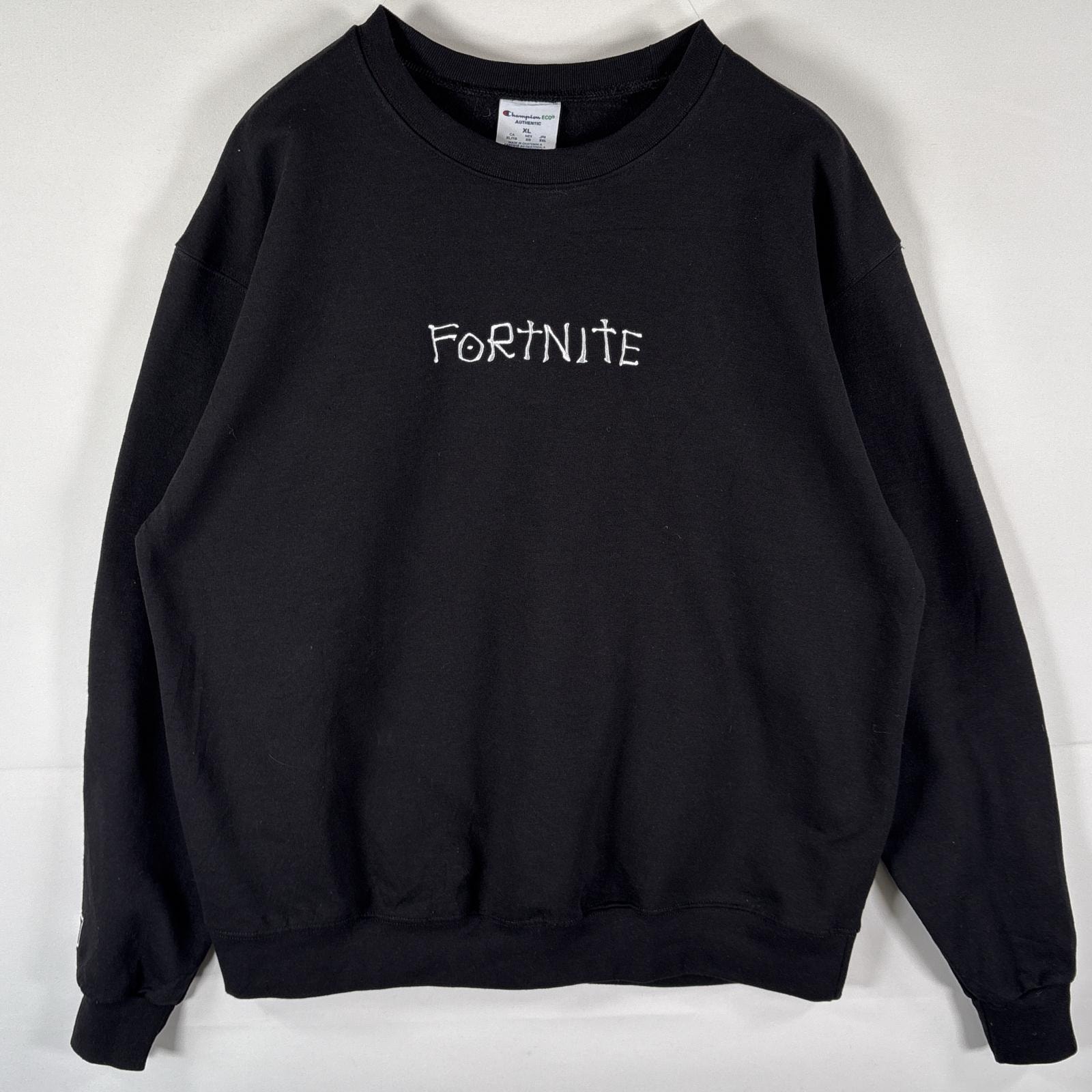 古着 チャンピオン Champion スウェット トレーナー フォートナイトコラボ プルオーバー  クルーネック ロゴ刺繍 XL  ブラック メンズ