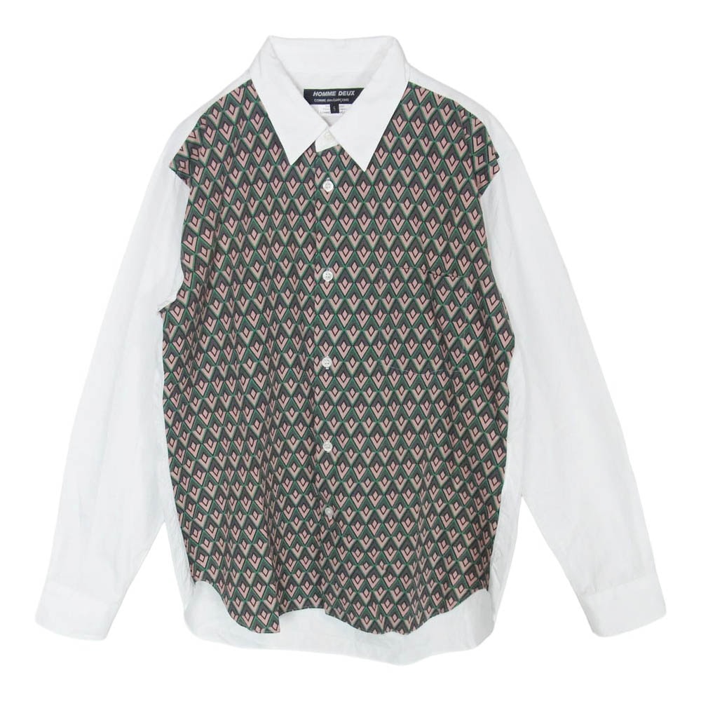 COMME des GARCONS HOMME DEUX コムデギャルソンオムドゥ DE-B052 AD2019 幾何学柄 模様 切替 長袖シャツ ホワイト系 S【中古】