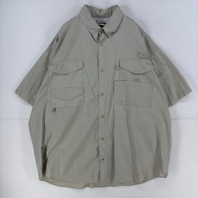 古着 コロンビア Columbia 半袖シャツ ロゴ 胸ポケット フィッシング PFG 大きいサイズ 3XL ベージュ系 メンズ