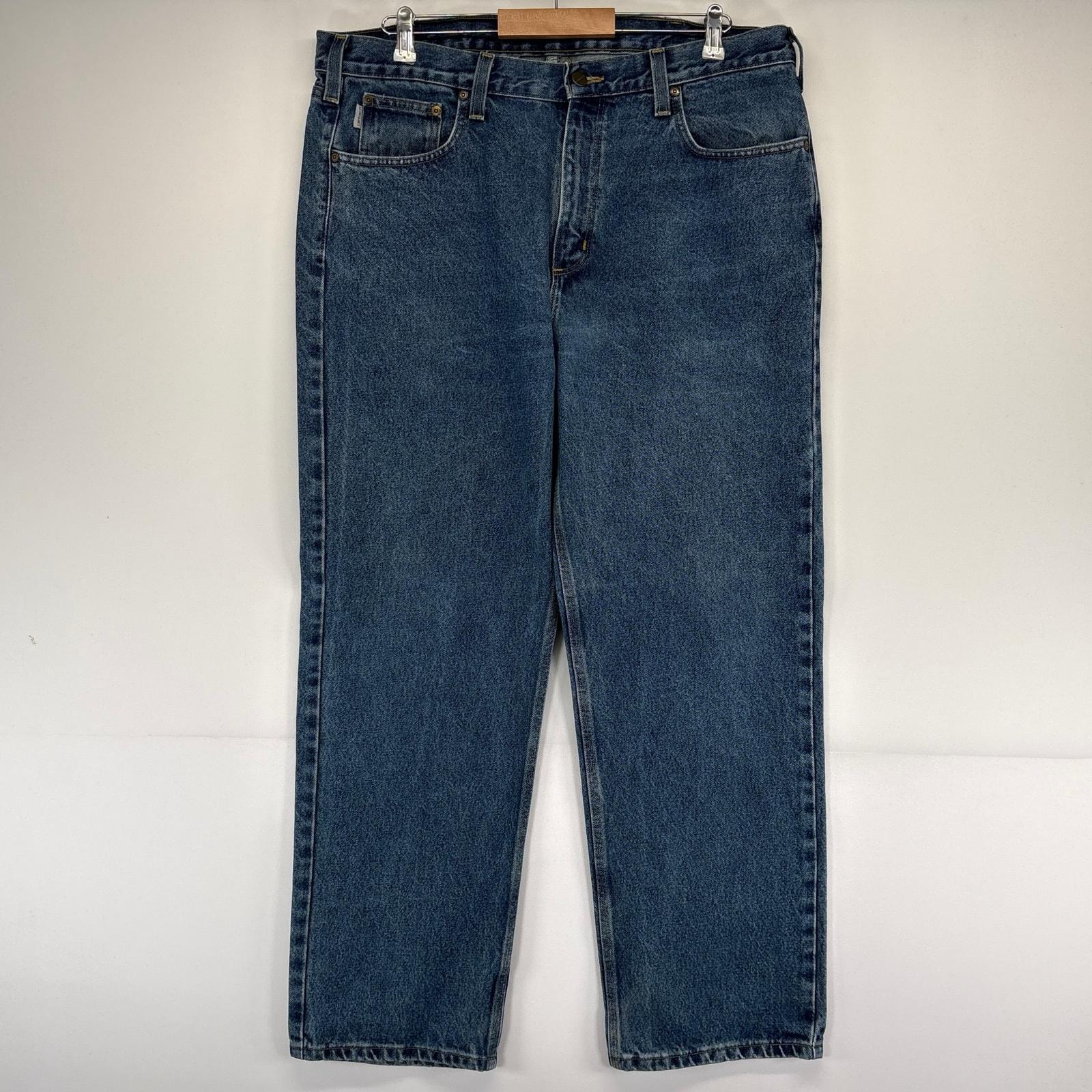 古着 カーハート Carhartt デニム パンツ Gパン テーパード 大きいサイズ 5ポケット ワンポイントロゴ  ブルー系 メンズ