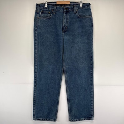 古着 カーハート Carhartt デニム パンツ Gパン テーパード 大きいサイズ 5ポケット ワンポイントロゴ ブルー系 メンズ