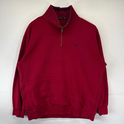 古着 ノーティカ NAUTICA スウェット 大きいサイズ ハーフジップ プルオーバー トレーナー ワンポイントロゴ 2XL レッド メンズ