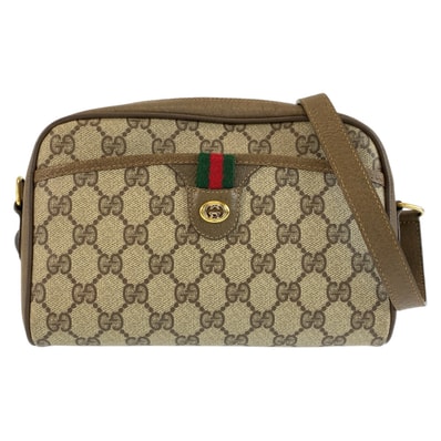 GUCCI グッチ ヴィンテージ シェリーライン ベージュ ブラウン GGスプリームキャンバス レザー/ ショルダーバッグ ポシェット 604707 【中古】